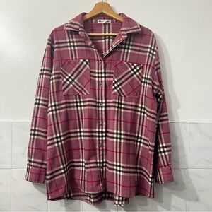 Charlotte Russe Pink Plaid Button Up Flannel Shirt Women’s M Oversized Western
